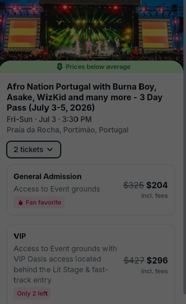 AfroNation Portugal VIP Ticket