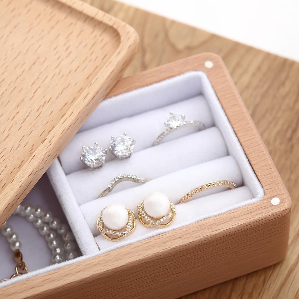 Luxury Magnetic Wooden Small Jewelry Box Storage Organizer Travel Wood Velvet Necklace Earring Ring Jewellery Case - Image 4