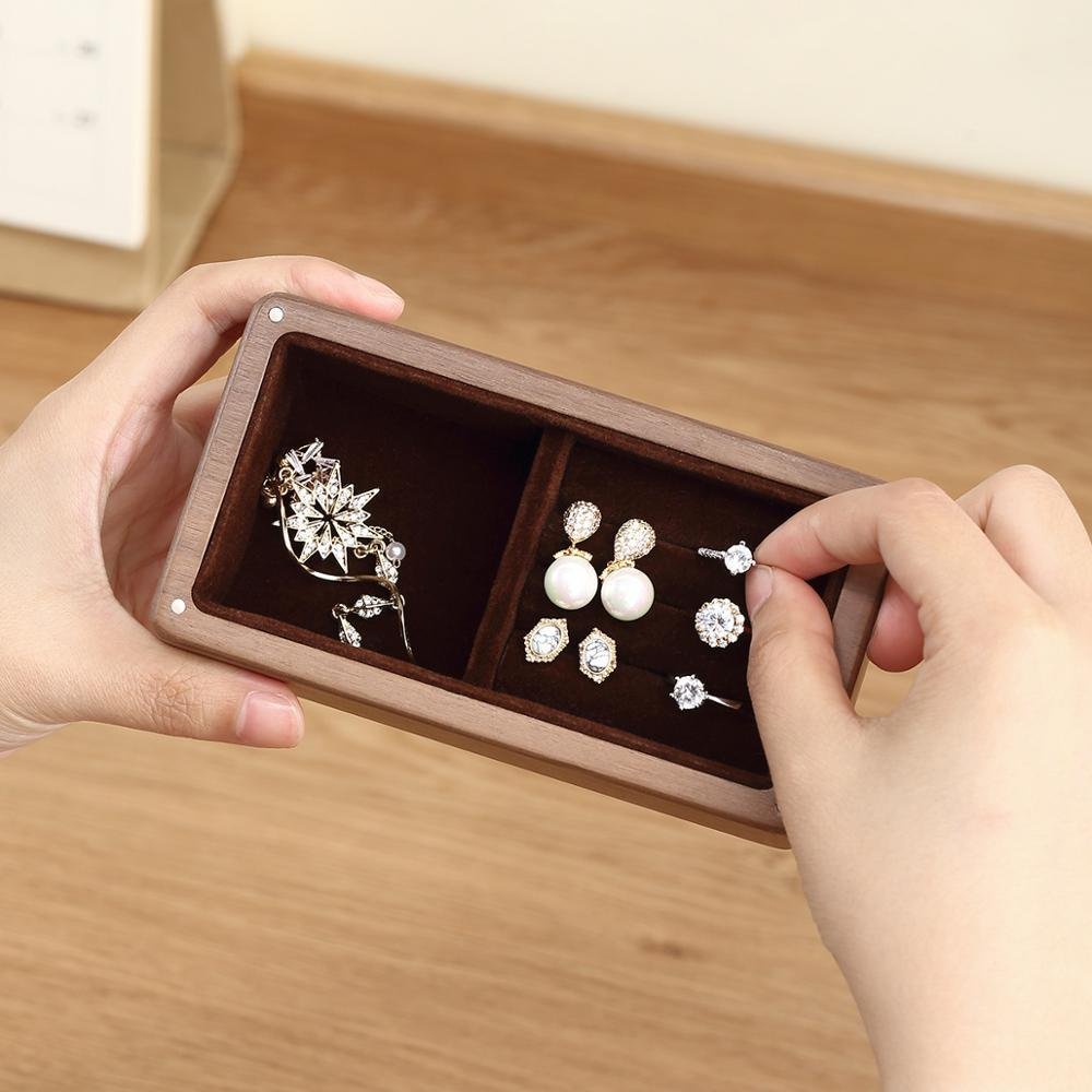 Luxury Magnetic Wooden Small Jewelry Box Storage Organizer Travel Wood Velvet Necklace Earring Ring Jewellery Case - Image 2