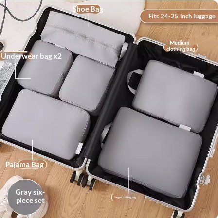 Compressible Travel Storage Bags Set - 6-Piece Luggage Organizers For Compartmentalized Packing Cubes - Image 2